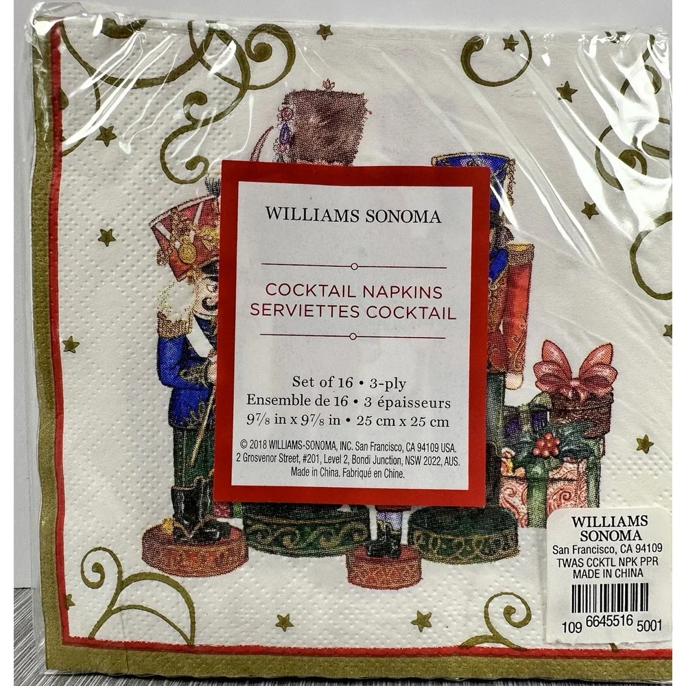 Williams Sonoma Paper Cocktail Napkins Twas Night Before Christmas Nutcracker